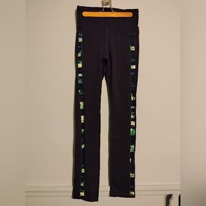 Women's Black Leggings with Green Accents
